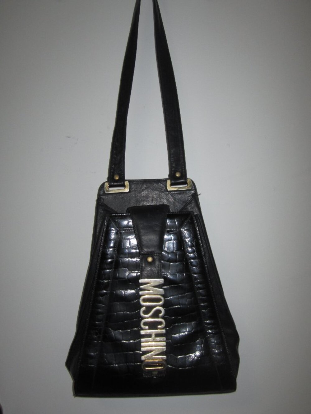 Moschino Vintage Black Leather Structured Bag